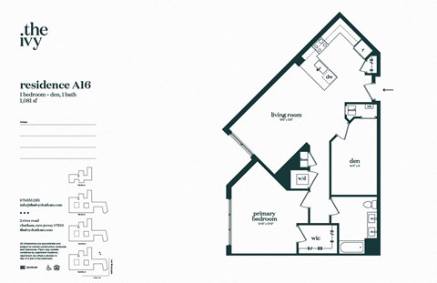 Floor plan for 1 bed, 1 bath, 1081 sqft